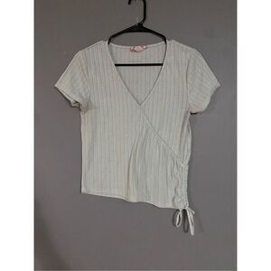 Pink Rose Ribbed Tie Wrap Short Sleeve Top Size Large